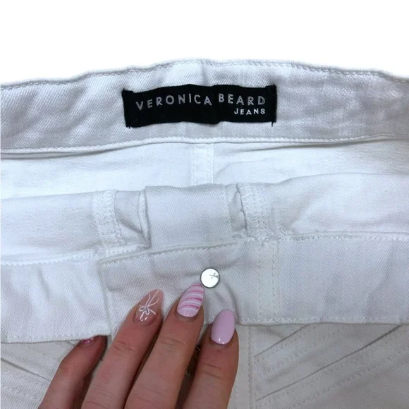 Veronica Beard Jeans Skirt Women's Size 8 Button Front Braided White Denim Mini